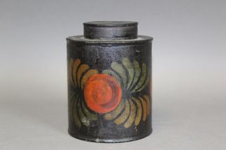 Great 19th C Ct Paint Decorated Tin Toleware Covered Canister Paint photo