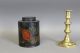 Great 19th C Ct Paint Decorated Tin Toleware Covered Canister Paint Primitives photo 1