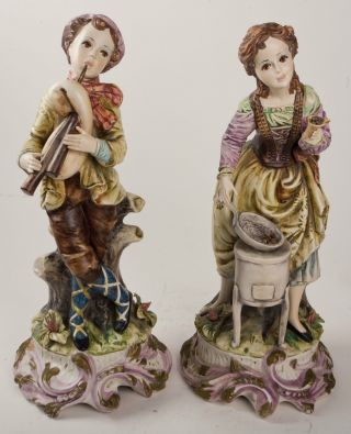 Suberb Large Capodimonte Italy Porcelain Figures Boy And Girl photo