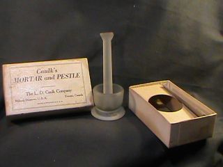 Caulk ' S Frosted Glass Dental Mortar& Pestle,  In Orig.  Box 1900s photo