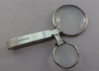 Rare Antique Sterling Silver Double Magnifying Glass Birmingham 1906 photo