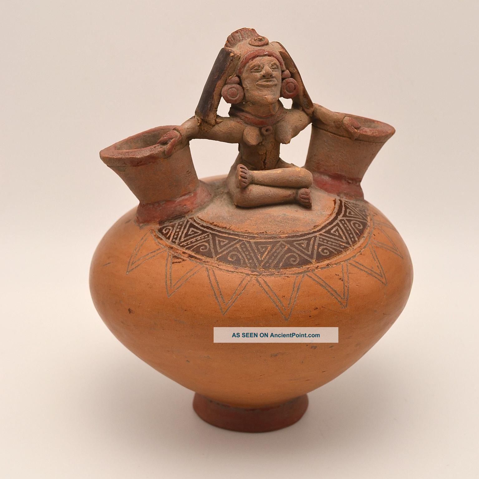 Pre - Columbian Pottery Mayan Female Effigy Wedding Pot Two Spout The Americas photo