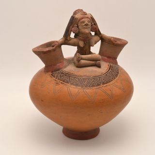 Pre - Columbian Pottery Mayan Female Effigy Wedding Pot Two Spout photo