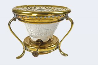 Antique Nickel Plated Brass Rechaud,  Stove Or Tea Kettle Warmer/ Light,  German. photo