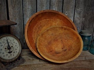 2 Antique Primitive Old England Wooden Nesting Dough Bowls Musining Aafa photo
