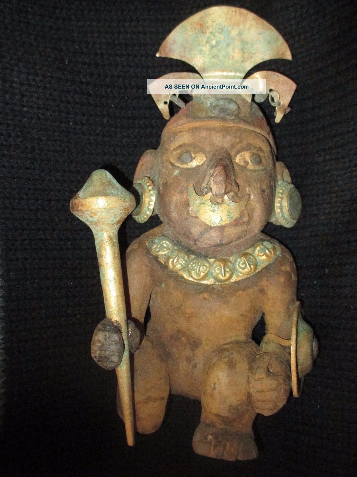 Mochica Wood Warrior And Gold Tumbaga Antique Precolumbian Moche The Americas photo
