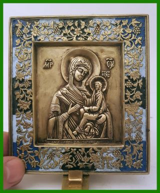 Russia Orthodox Bronze Icon The Virgin Of Tikhvin.  Enameled. photo