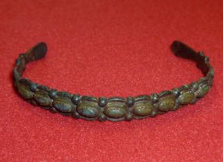 Roman Ancient Artifact Bronze Bracelet With 9 Blue Stones Circa 200 - 400 Ad photo