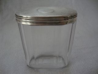 Antique Solid Sterling Hallmark Silver Topped Glass Ladies Dressing Table Pot photo