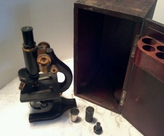 Antique Brass Spencer Microscope In Wooden Box 63412 photo