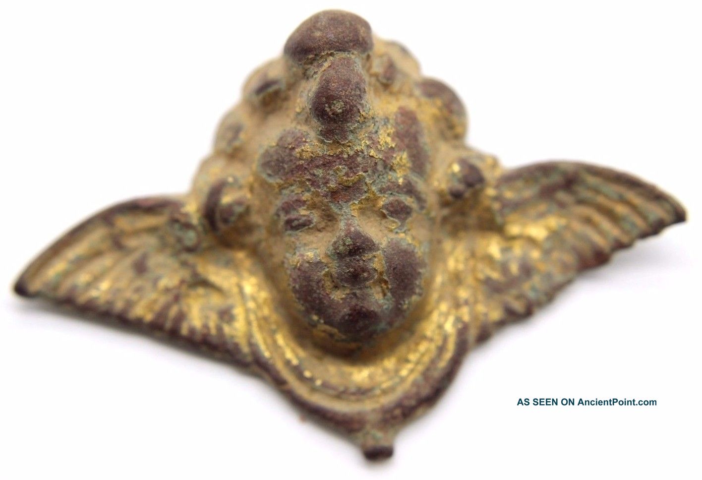 Ancient Roman Gold Gilded Bronze Winged Cherub Head 1st - 2nd Century Ad Roman photo