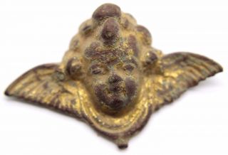 Ancient Roman Gold Gilded Bronze Winged Cherub Head 1st - 2nd Century Ad photo