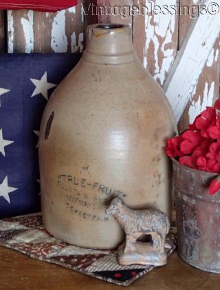 Antique Crock Fruit Syrup Jug Early Soda Fountain Primitive Rochester Ny photo