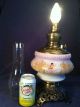 White Glass & Brass Antique Oil Lamp With Painted Angels Converted Lamps photo 2
