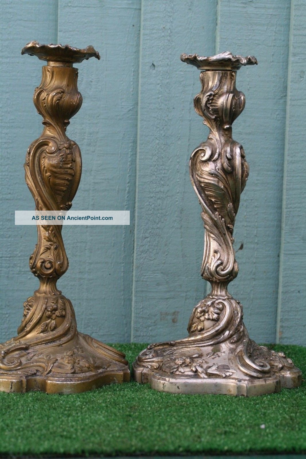 Pair: 19thc Silverplate Large Candlesticks With Intricate Decor C1880s Candlesticks & Candelabra photo