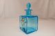 Antique Apothecary Witch Hazel Hand Painted Blue Glass W/orig Stopper.  6 