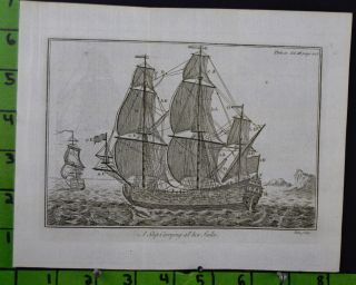 1776 Copper Plate Engraving Ship Building Maritime Engineering Pirates Print photo