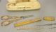 Antique French 18k Gold Etui Sewing Kit Fitted Box Thimble Scissor Needlecase Baskets & Boxes photo 1