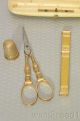 Antique French 18k Gold Etui Sewing Kit Fitted Box Thimble Scissor Needlecase Baskets & Boxes photo 4