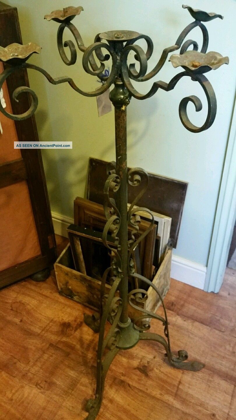 Victorian Floor Lamp Candle Stand Wrought Iron Telescopic.  Prop Display Lamps photo