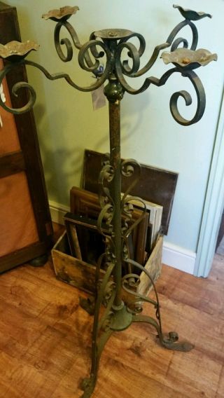 Victorian Floor Lamp Candle Stand Wrought Iron Telescopic.  Prop Display photo