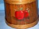 Vtg Primitive Wood Sugar Firkin Bucket W/hinged Lid Painted Apples & Rope Handle Primitives photo 3