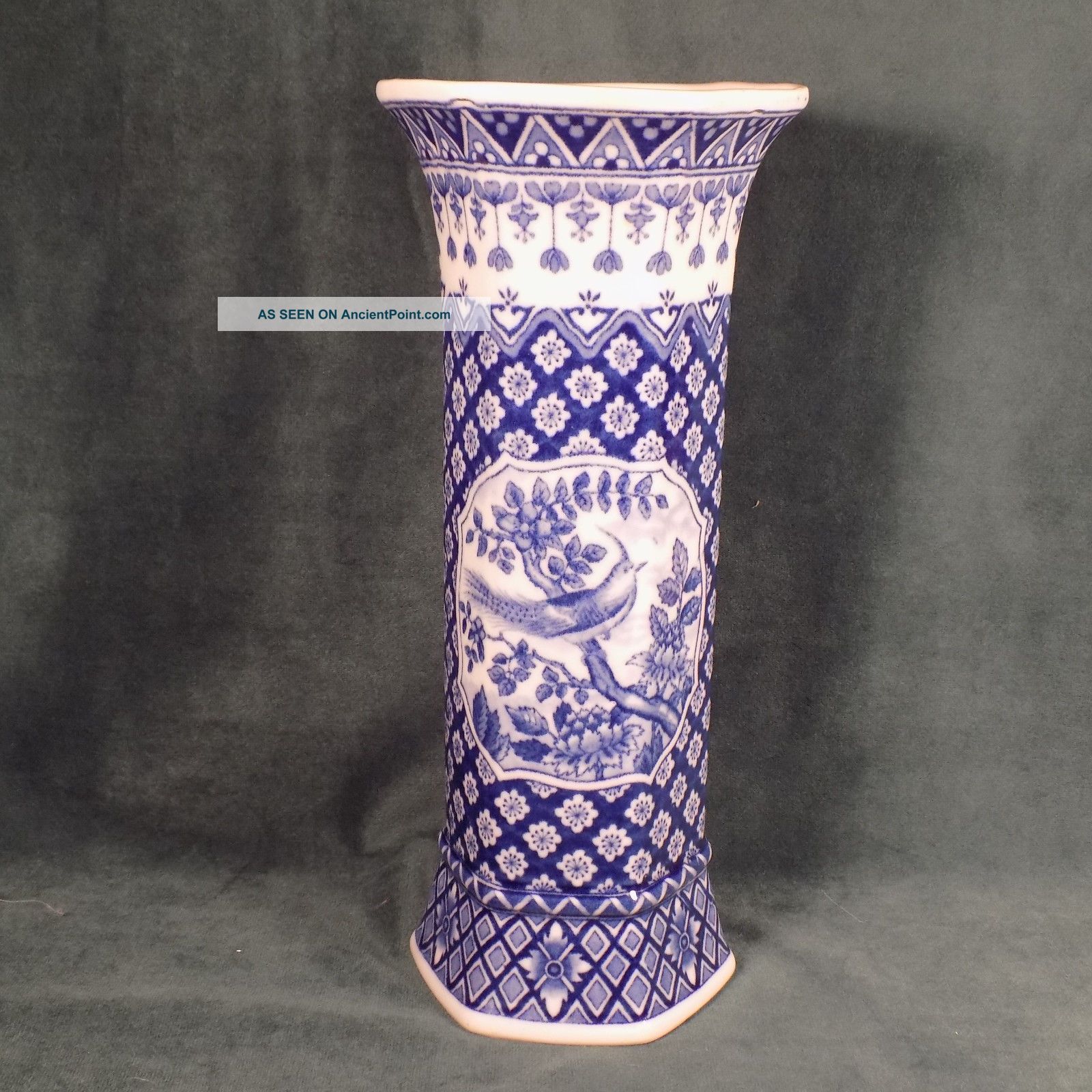 Antique Porcelain Delft Vase Blue And White With Bird Vases photo