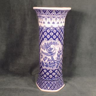 Antique Porcelain Delft Vase Blue And White With Bird photo