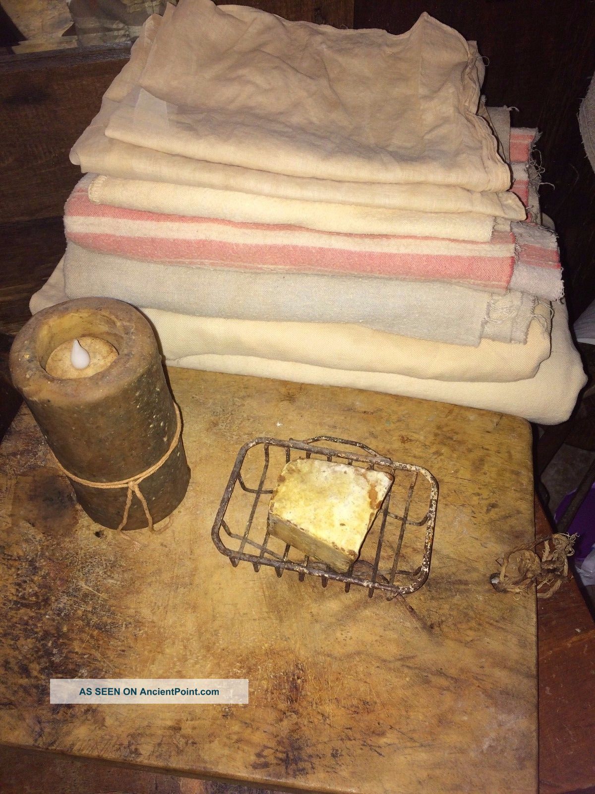 Stacking Of Early,  Antique,  Worn,  Stained,  Aged 19th C 1800 ' S Cloths Primitives photo