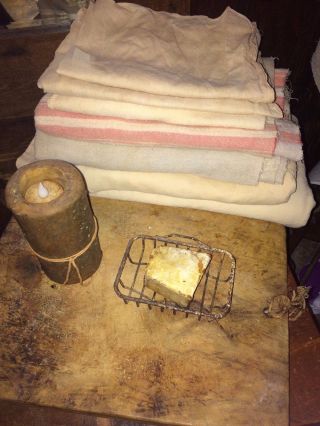 Stacking Of Early,  Antique,  Worn,  Stained,  Aged 19th C 1800 ' S Cloths photo