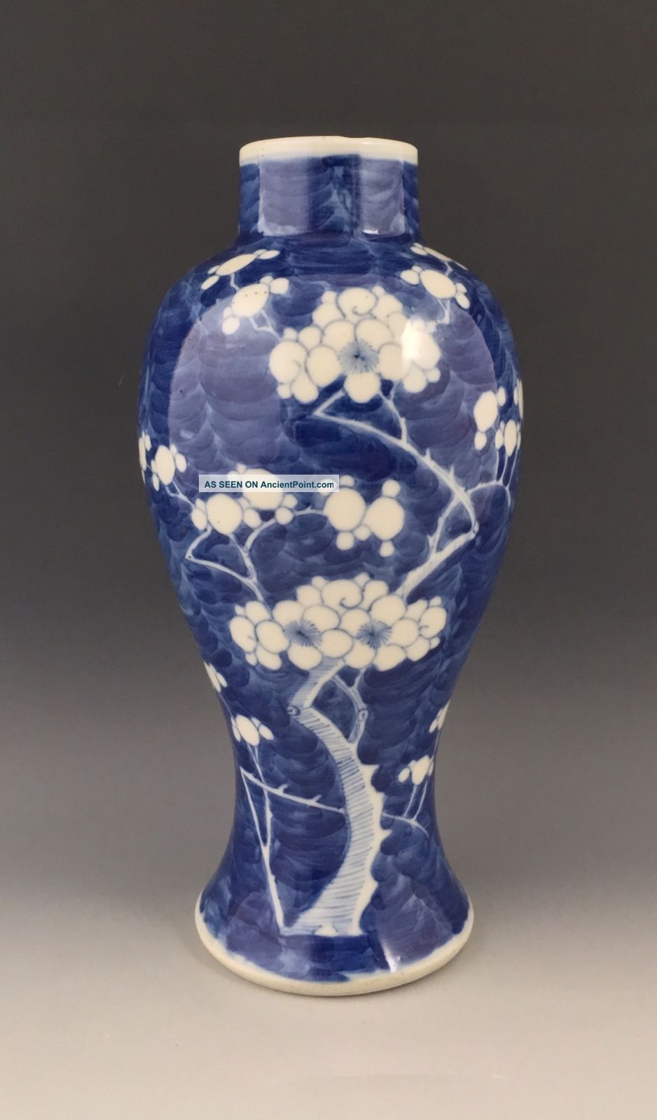 Chinese Porcelain Vase.  Prunus Blossom On Blue Ground.  C.  1880.  Kang Hsi Mark. Vases photo