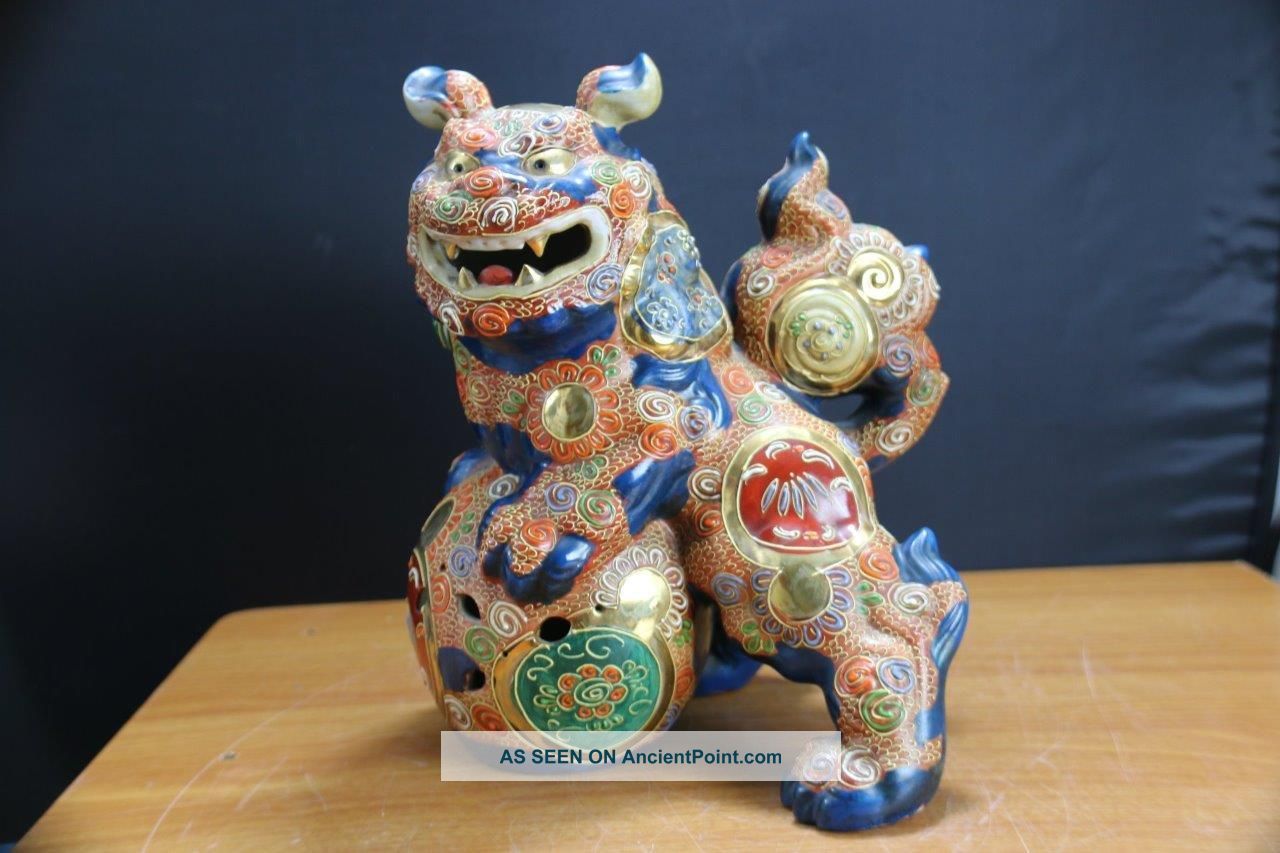 Large And Old Japanese Porcelain Kutani Foo Dog 12 