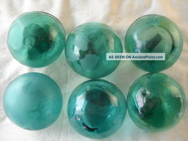 6 Teal Blue/green Japanese,  Korean Vintage Glass Floats Alaska Beachcomberbum Fishing Nets & Floats photo