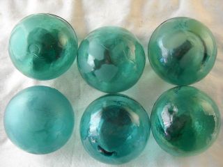 6 Teal Blue/green Japanese,  Korean Vintage Glass Floats Alaska Beachcomberbum photo