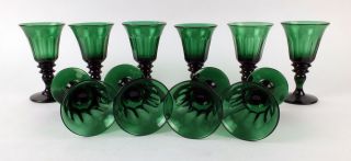 10 Antique 19th Century English Green Glass Wine Glasses - Stemware photo