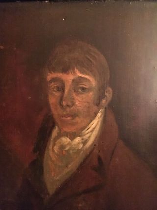 18th C Early Old Antique Painting Portrait Picture On Tin Gentleman Boy photo