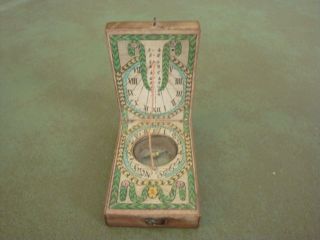 Antique Vintage Small Wood Folding Pocket Compass Victorian Design photo