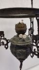 Antique Victorian Cast Iron Hanging Oil Lamp,  Chandelier,  Double Wick,  Glass Font Lamps photo 1