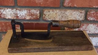 Antique Herb Tobacco Cheese Chopper Cutter Wood Base Hinged Cleaver Patina Tool photo