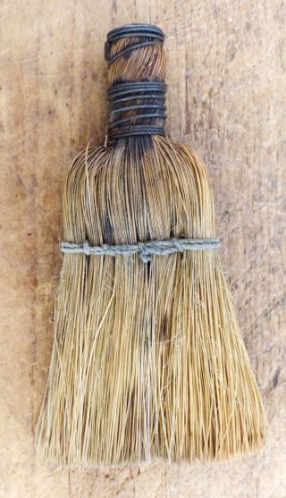 Vintage Antique Old Tiny Straw Whisk Broom Brush Shaker Peg Rack Primitive photo