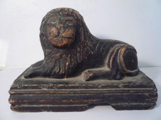 Antique Primitive Folk Art Pottery Lion Sewer Tile Doorstop Paint photo