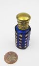 Antique Miniature Cobalt Blue Cut Glass & Brass Perfume Bottle Perfume Bottles photo 1
