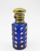 Antique Miniature Cobalt Blue Cut Glass & Brass Perfume Bottle Perfume Bottles photo 2
