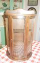 Vintage Wood Curio Wall Display Cabinet W Door & Curved Convex Glass 3 Shelves Post-1950 photo 1