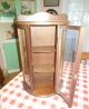 Vintage Wood Curio Wall Display Cabinet W Door & Curved Convex Glass 3 Shelves Post-1950 photo 2