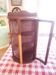 Vintage Wood Curio Wall Display Cabinet W Door & Curved Convex Glass 3 Shelves Post-1950 photo 3