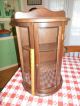 Vintage Wood Curio Wall Display Cabinet W Door & Curved Convex Glass 3 Shelves Post-1950 photo 4
