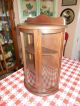 Vintage Wood Curio Wall Display Cabinet W Door & Curved Convex Glass 3 Shelves Post-1950 photo 7