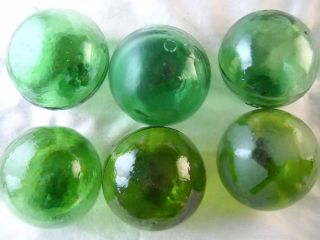 6 Olive Green Japanese,  Korean Vintage Glass Floats Alaska Beachcomberbum photo