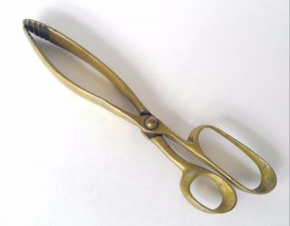 Vintage Solid Brass Rustic Scissor Style Coal Tongs Fireplace Tools photo